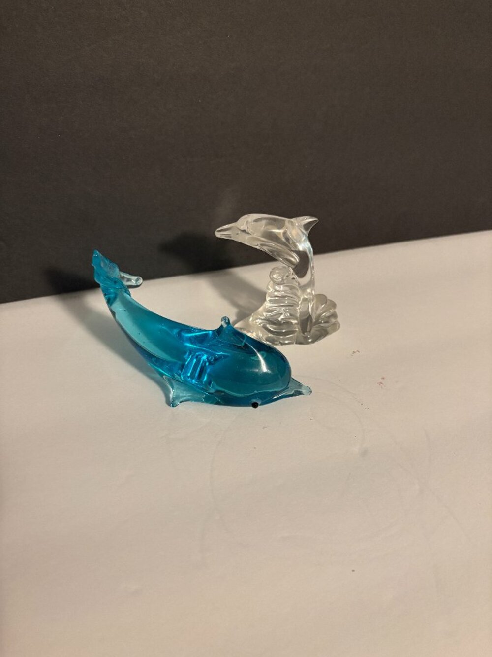 Lot of 2 Vintage Cobalt Blue and Lead Crystal Dolphin Figurines